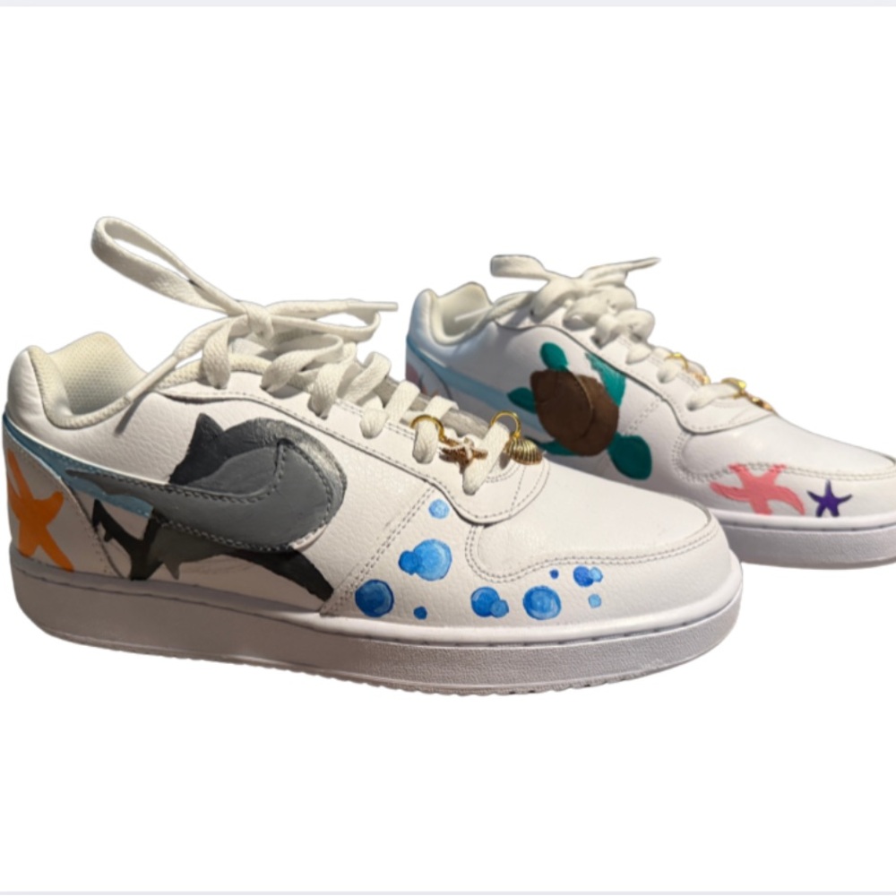 Custom Hand Painted White Nike Sneakers - Ocean Dream